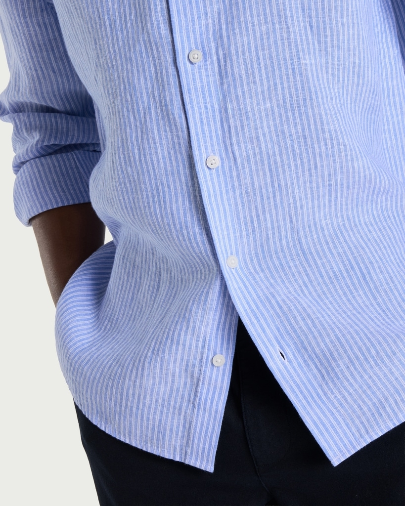 F&F Pure Linen Button Up Shirt in Multi Blue thumbnail 2