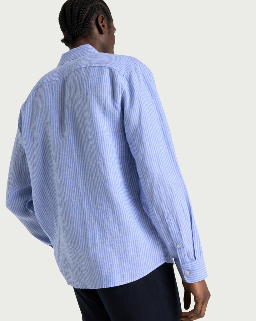F&F Pure Linen Button Up Shirt in Multi Blue thumbnail 3