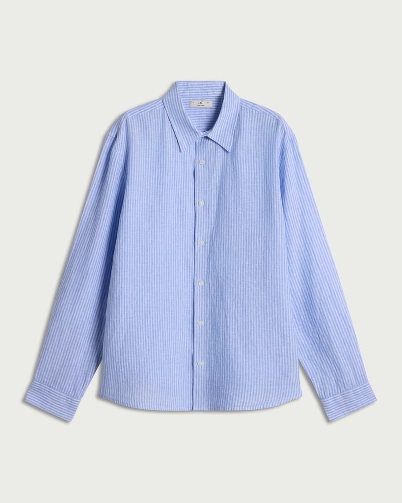F&F Pure Linen Button Up Shirt in Multi Blue thumbnail 4
