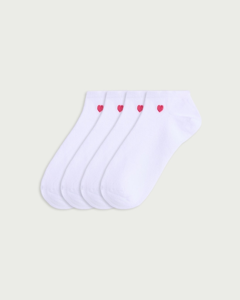 F&F 4-Pack Cotton Rich Heart Embroidered Trainer Socks in White