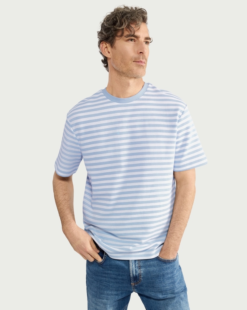 F&F Cotton Rich Striped Short Sleeved T-Shirt in Blue