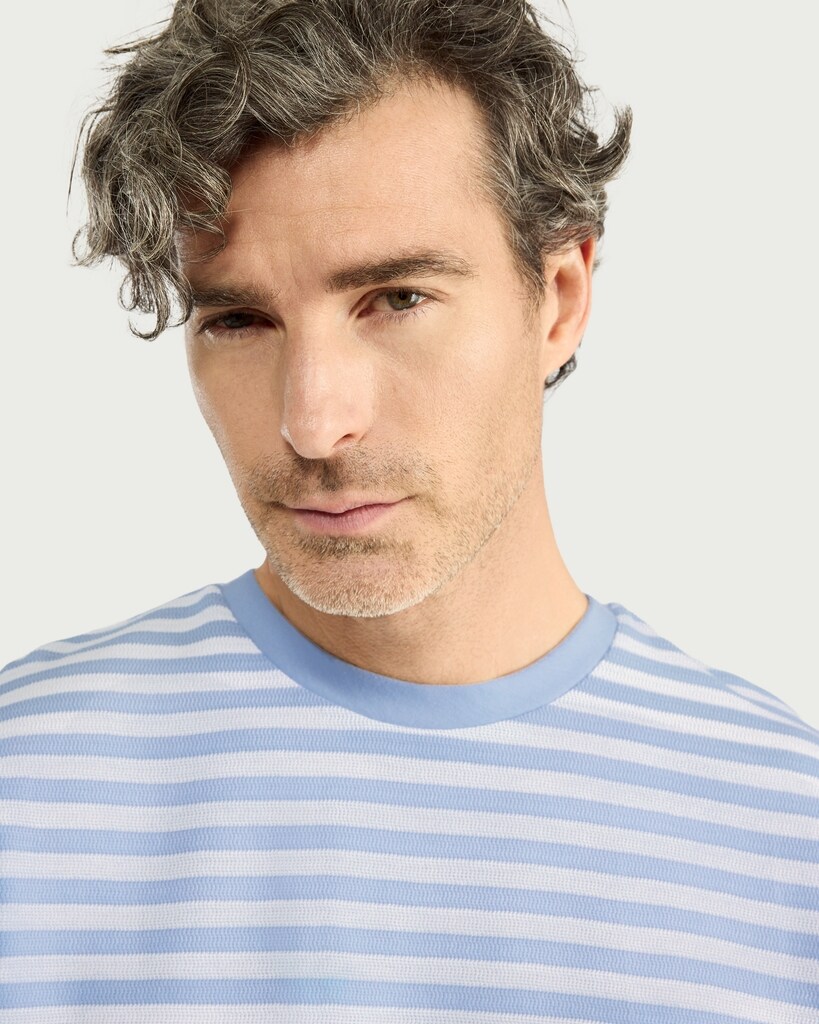 F&F Cotton Rich Striped Short Sleeved T-Shirt in Blue thumbnail 2