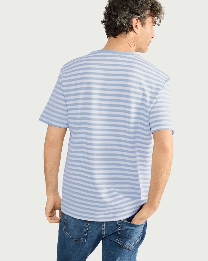 F&F Cotton Rich Striped Short Sleeved T-Shirt in Blue thumbnail 3