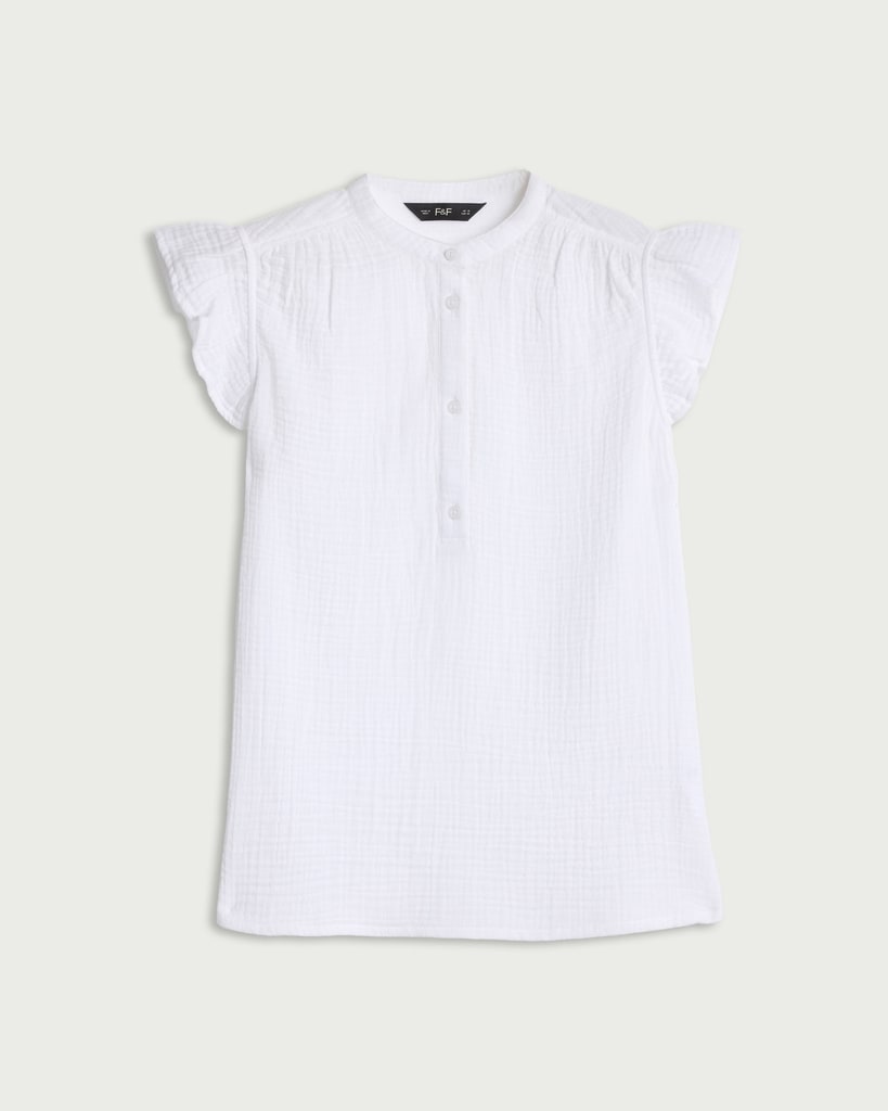 F&F Pure Cotton Double Cloth Ruffle Sleeved Blouse in White thumbnail 4
