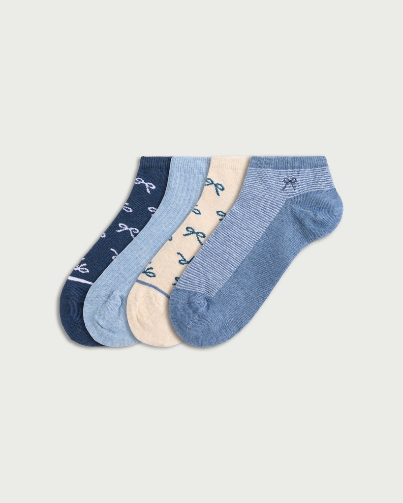 F&F 4-Pack Cotton Blend Bow Print Trainer Socks in Multi