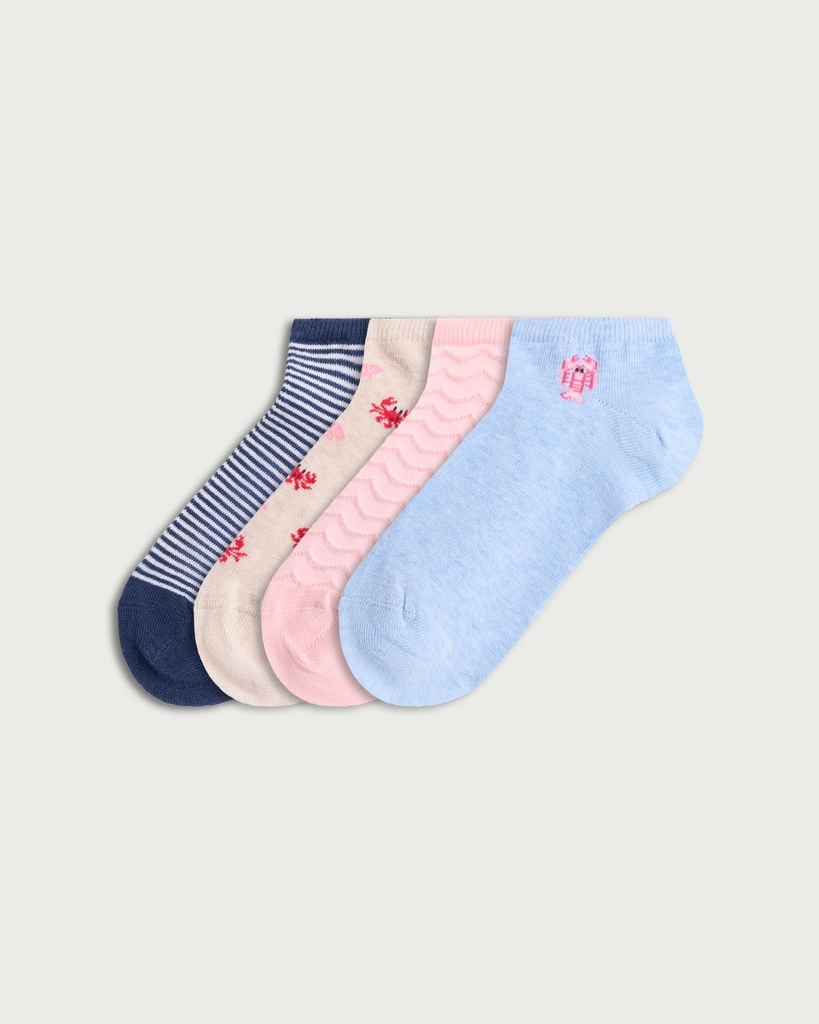 F&F 4-Pack Cotton Blend Patterned Trainer Socks in Multi