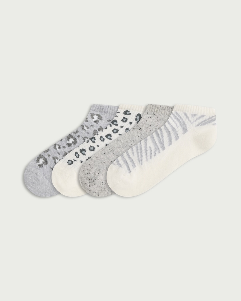F&F 4-Pack Cotton Rich Animal Print Trainer Socks in Multi