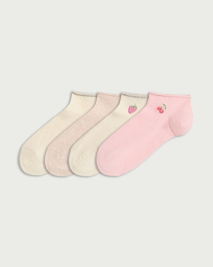 F&F 4-Pack Cotton Rich Embroidered Trainer Socks in Multi