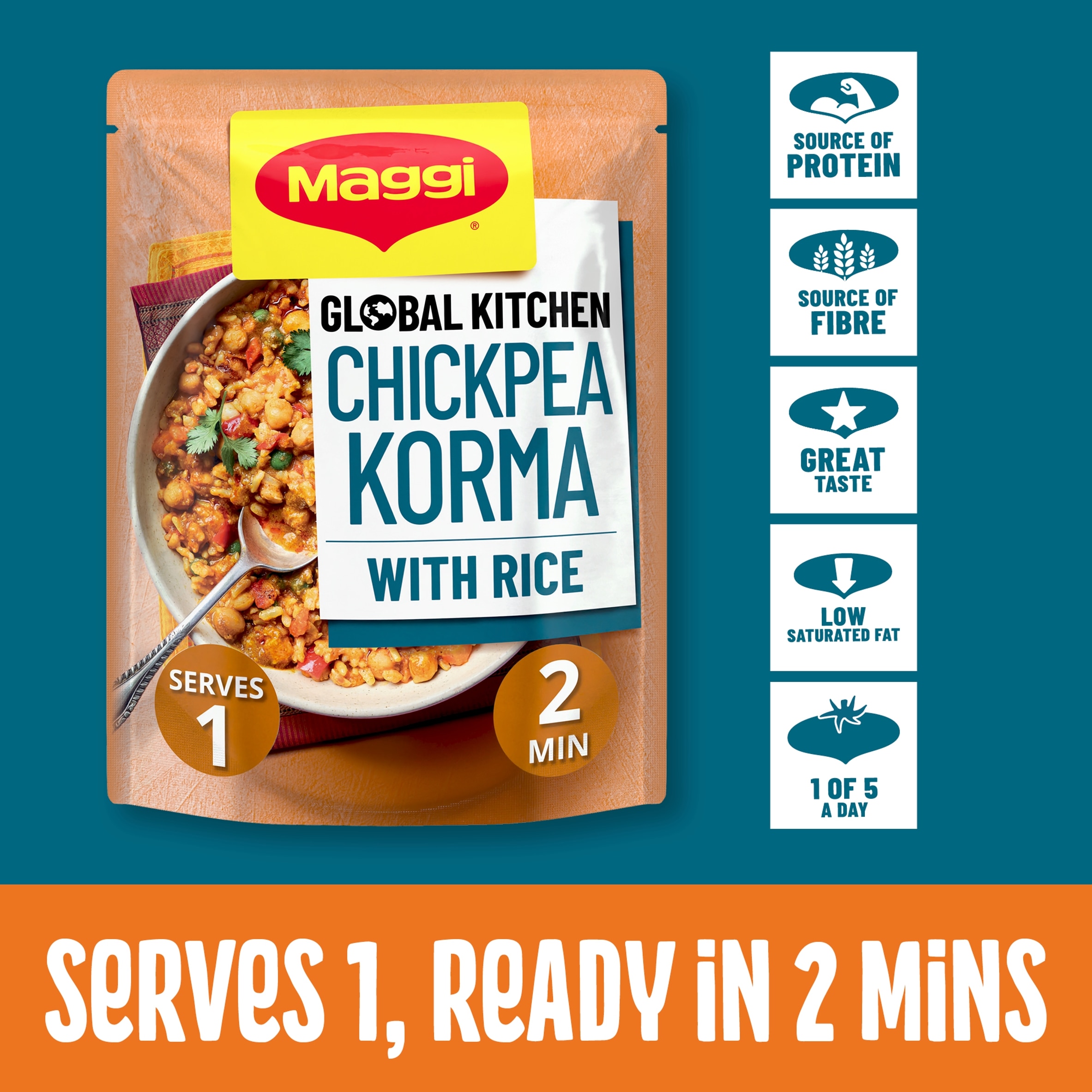 Maggi Global Kitchen Chickpea Korma with Rice Ready Meal 260g thumbnail 3