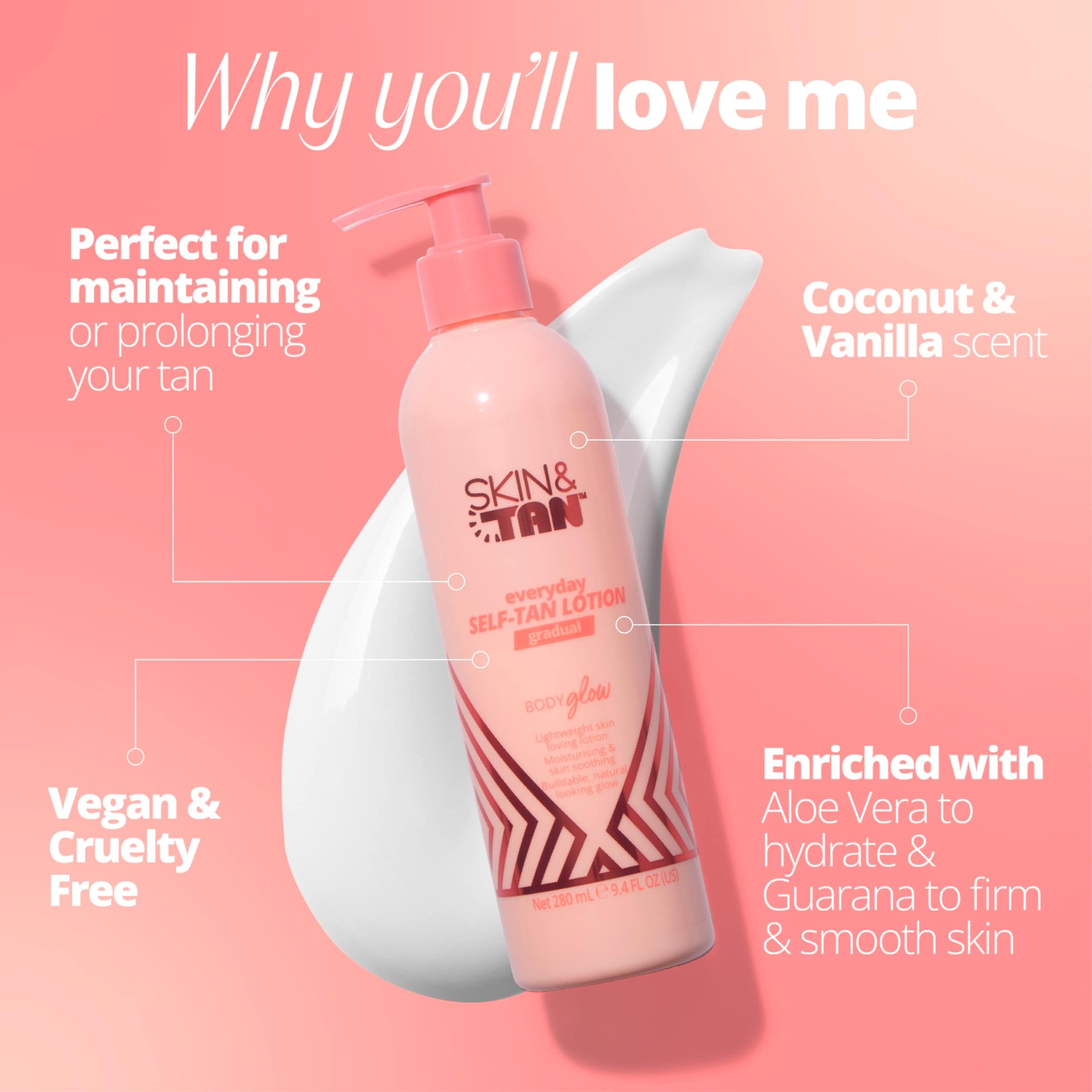 SKIN & TAN Body Glow Gradual Everyday Self-Tan Lotion 280ml thumbnail 3