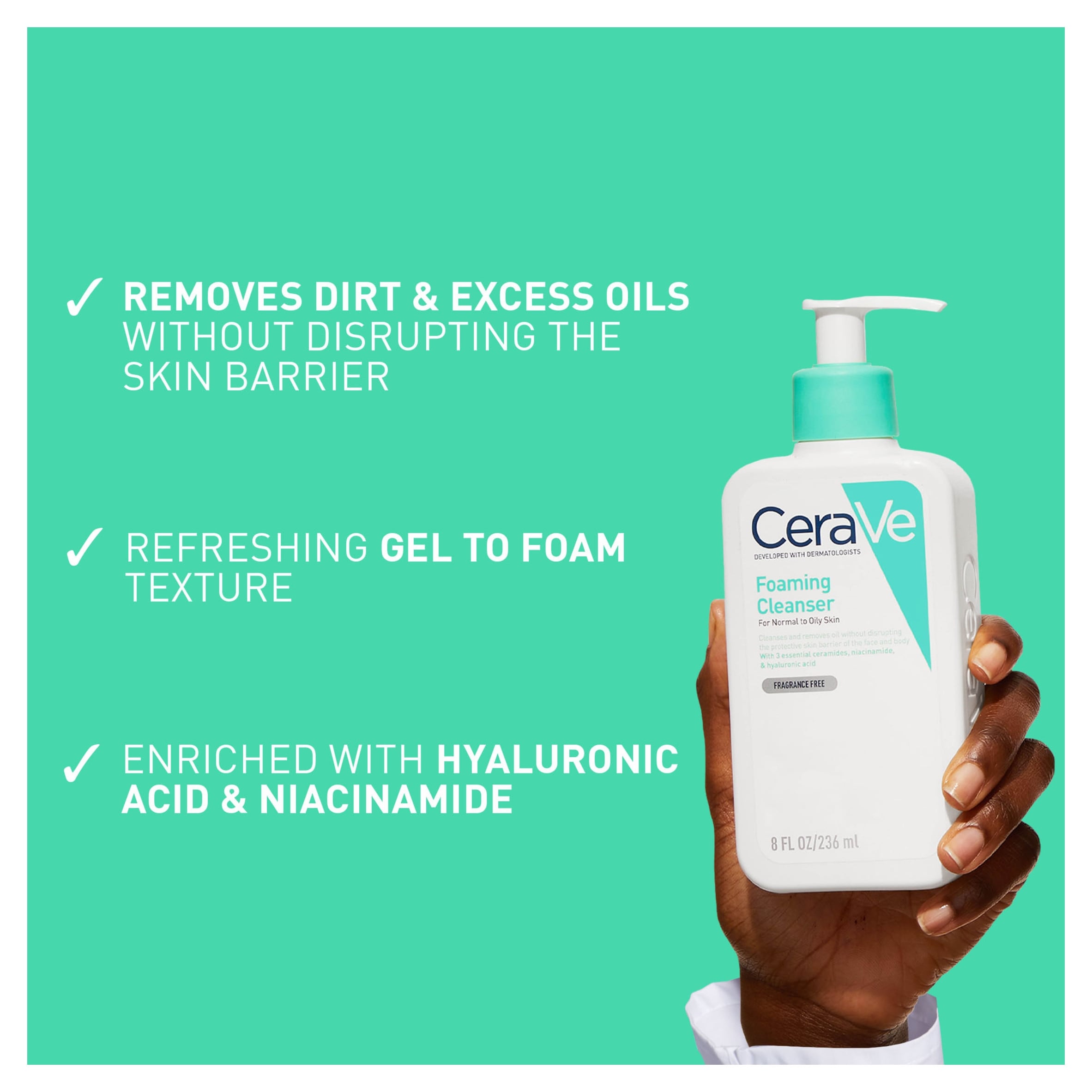 CeraVe Foaming Cleanser with Niacinamide for Normal to Oily Skin 236ml thumbnail 4
