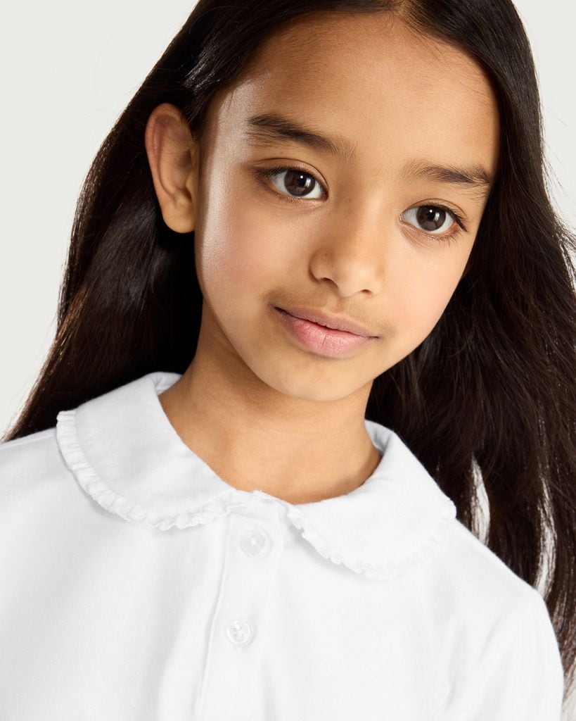 F&F Girls School Pure Cotton Frill Collar Polo Shirt in White