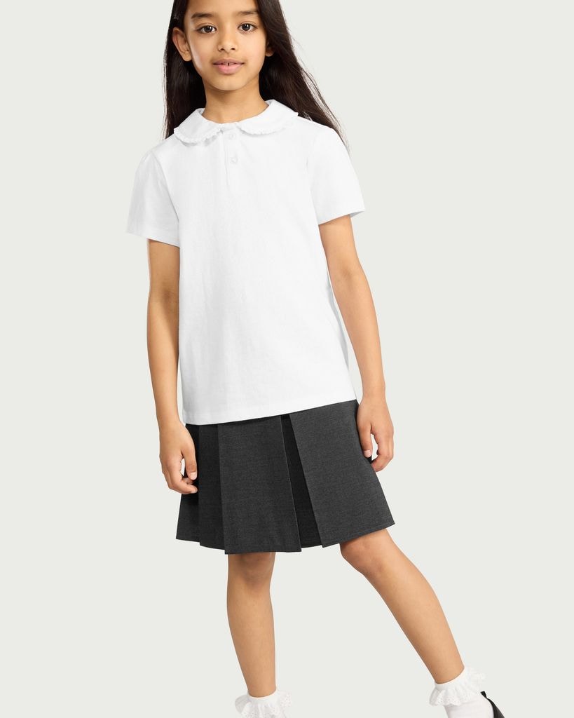 F&F Girls School Pure Cotton Frill Collar Polo Shirt in White thumbnail 2