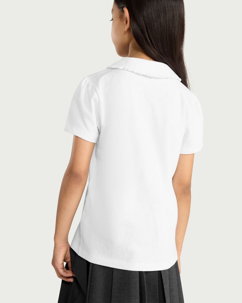 F&F Girls School Pure Cotton Frill Collar Polo Shirt in White thumbnail 3