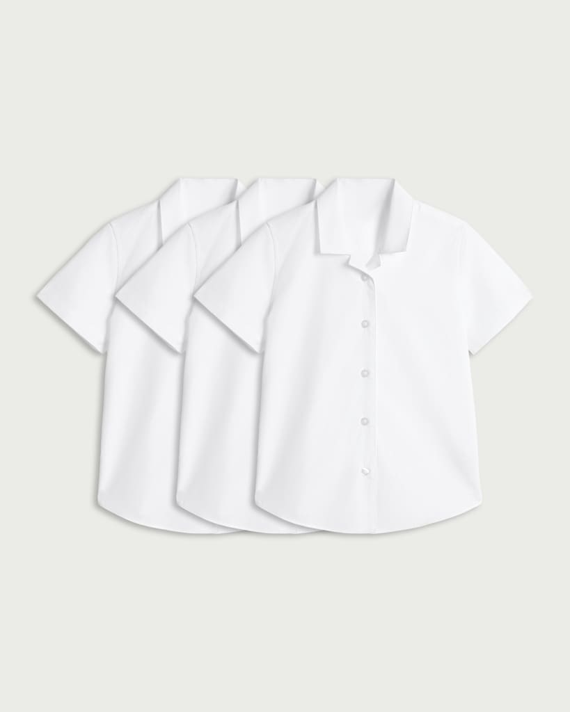 F&F School Girls 3-Pack Revere Collared Shirts in White thumbnail 4