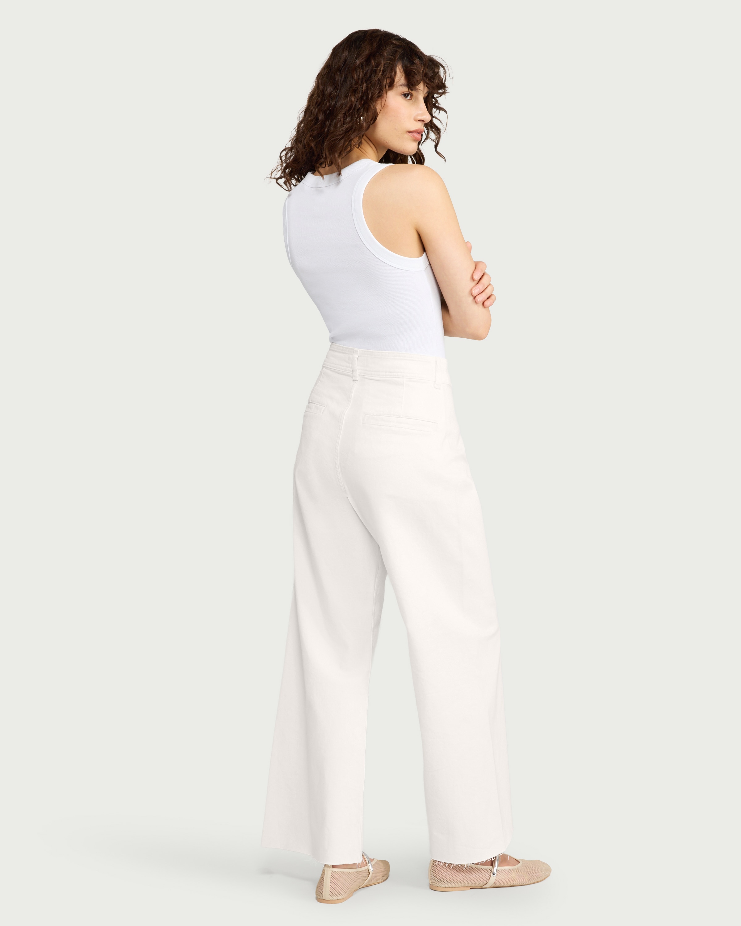 F&F High Rise Wide Leg Cropped Jeans in Ecru thumbnail 2