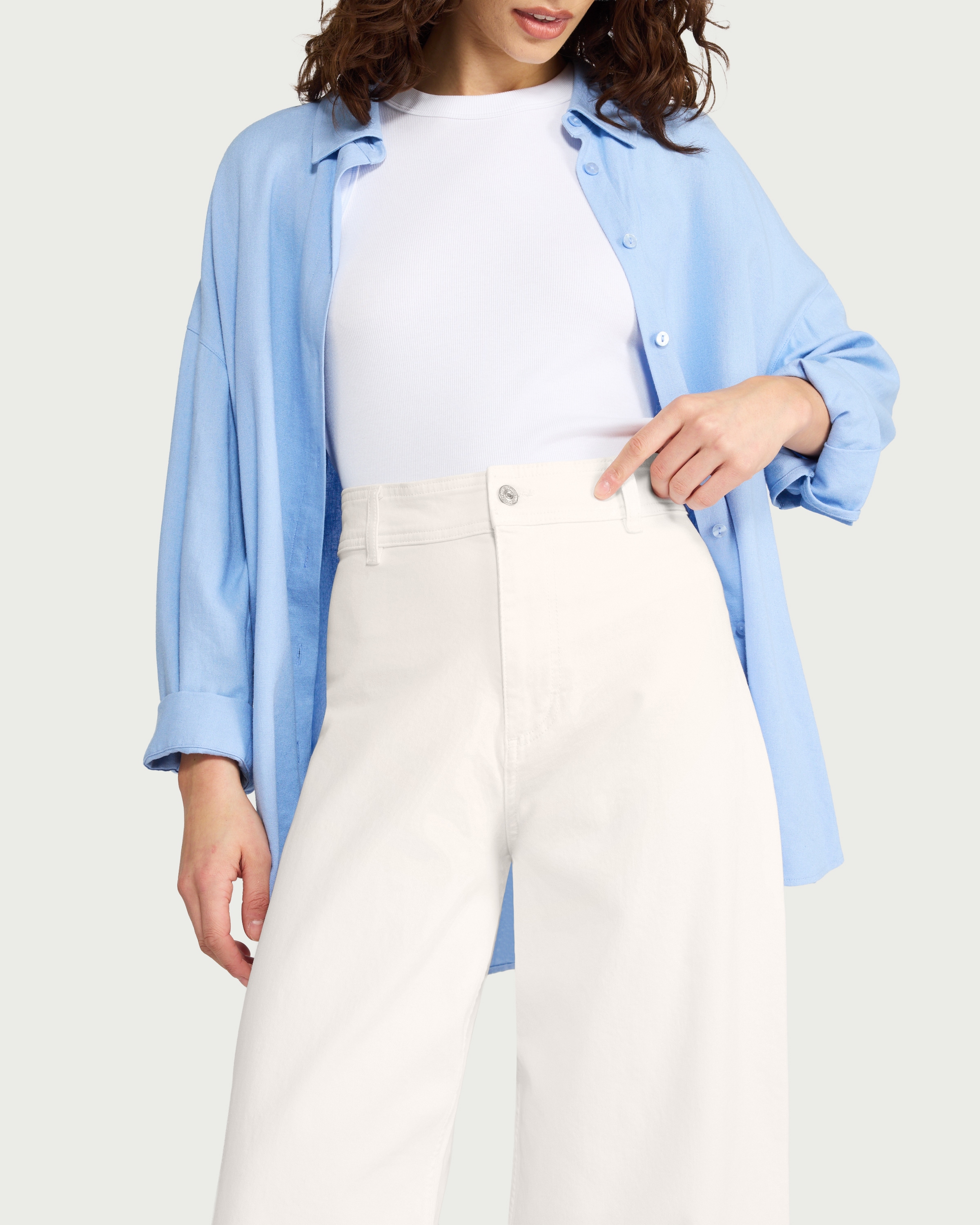 F&F High Rise Wide Leg Cropped Jeans in Ecru thumbnail 3