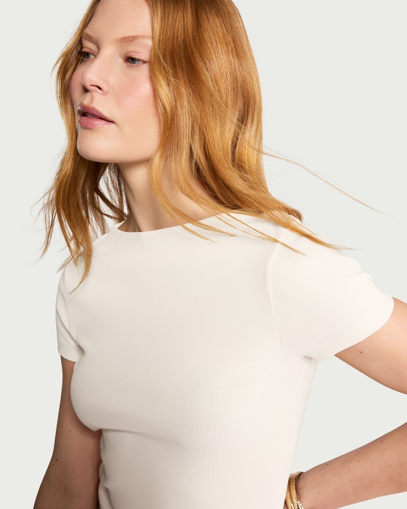 F&F Cotton Rich Slash Neck Short Sleeved Top in Cream thumbnail 2