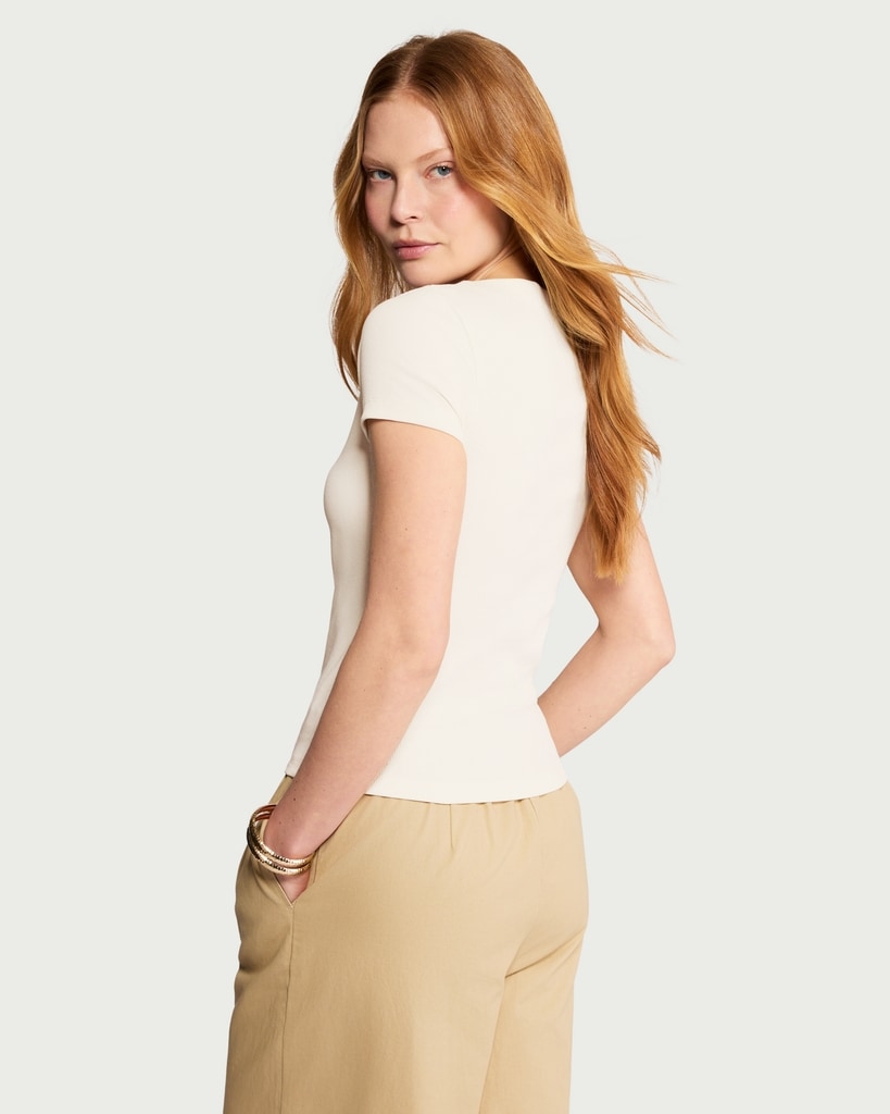F&F Cotton Rich Slash Neck Short Sleeved Top in Cream thumbnail 3