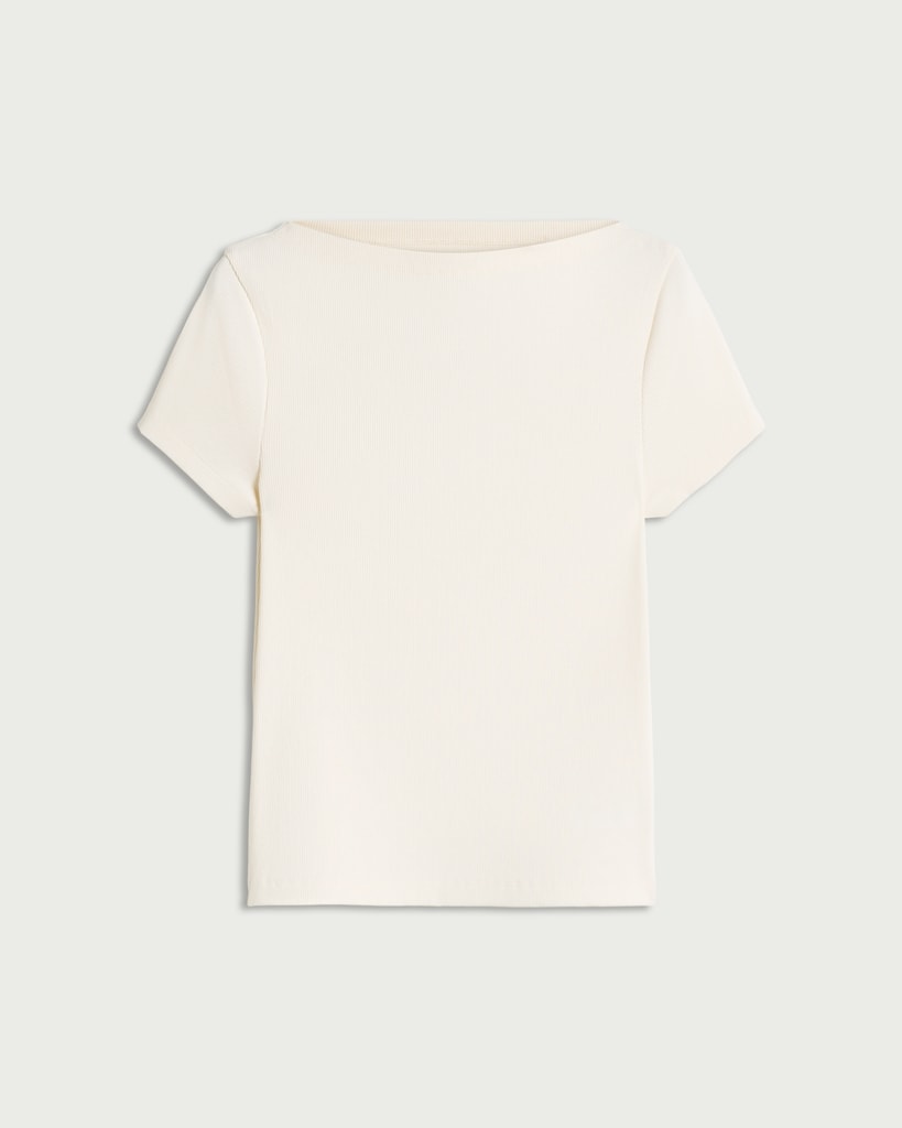 F&F Cotton Rich Slash Neck Short Sleeved Top in Cream thumbnail 4