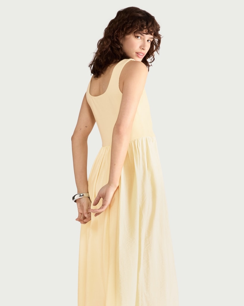 F&F Sleeveless Square Neck Midi Dress in Yellow