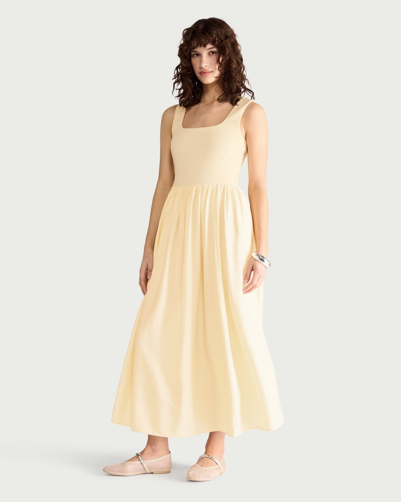 F&F Sleeveless Square Neck Midi Dress in Yellow thumbnail 3
