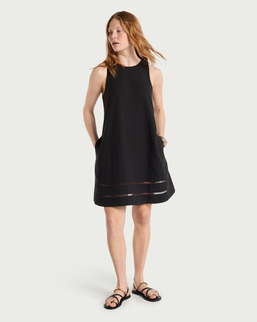 F&F Ladder Trim Hem Sleeveless Mini Dress with Linen in Black thumbnail 2
