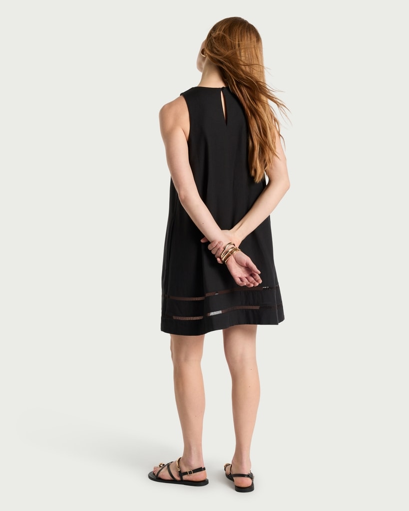 F&F Ladder Trim Hem Sleeveless Mini Dress with Linen in Black thumbnail 3