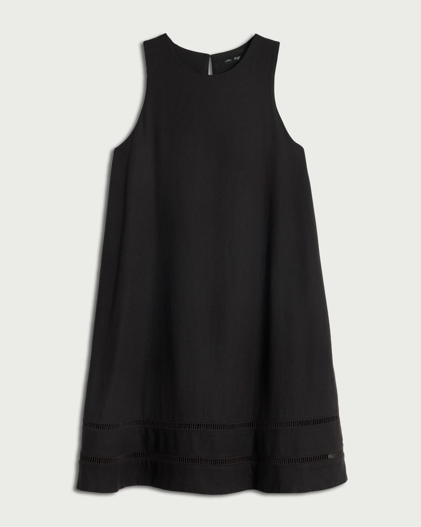 F&F Ladder Trim Hem Sleeveless Mini Dress with Linen in Black thumbnail 4