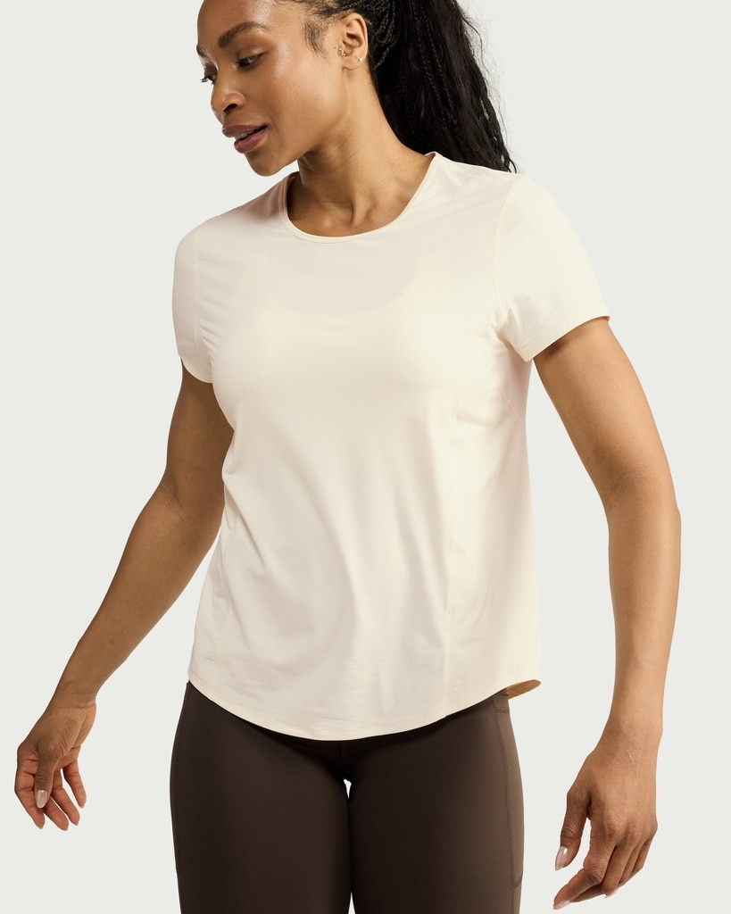 F&F Active ULTRAMOVE Short Sleeved Curved Hem T-Shirt in Cream