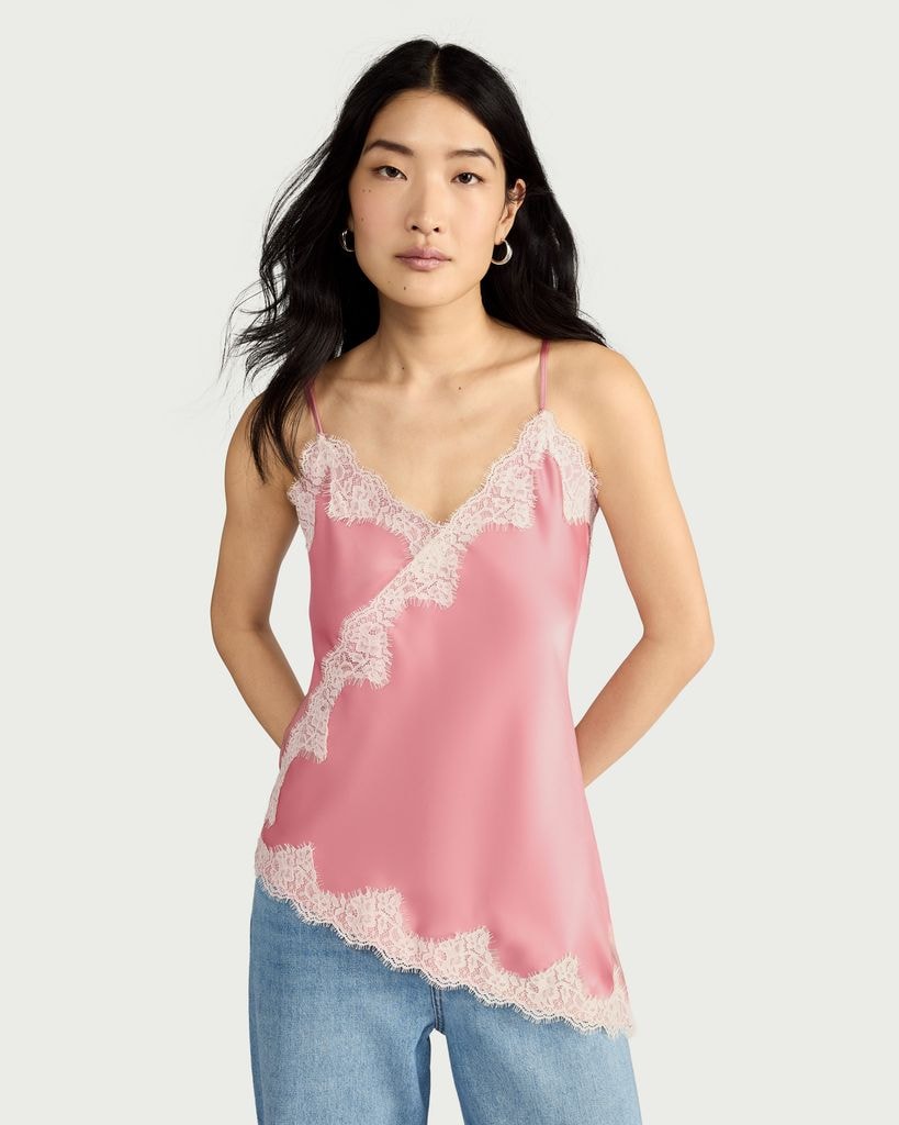 F&F Asymmetric Hem Lace Trim Camisole in Pink