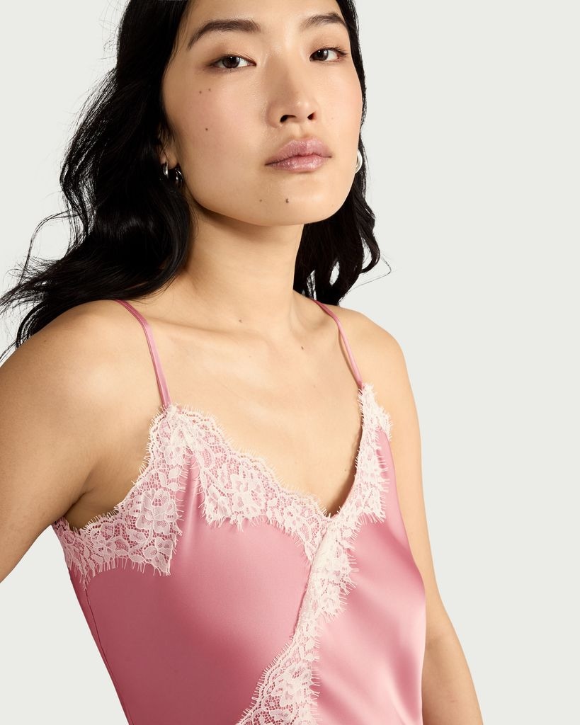 F&F Asymmetric Hem Lace Trim Camisole in Pink thumbnail 2