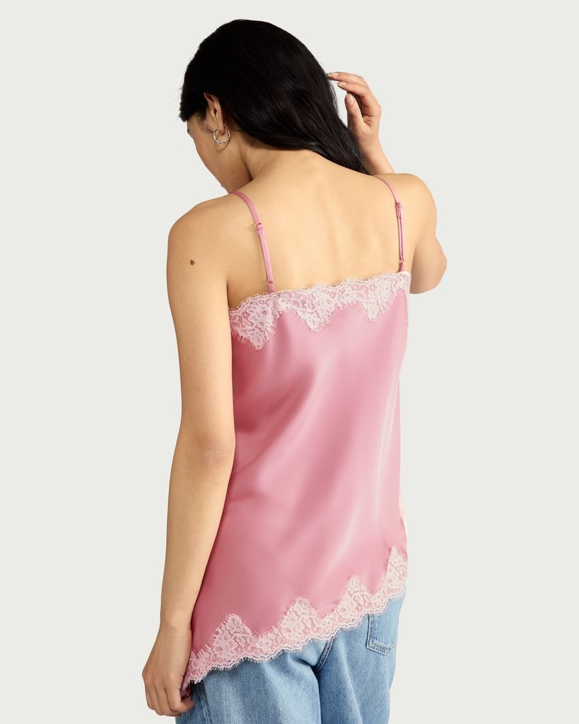 F&F Asymmetric Hem Lace Trim Camisole in Pink thumbnail 3