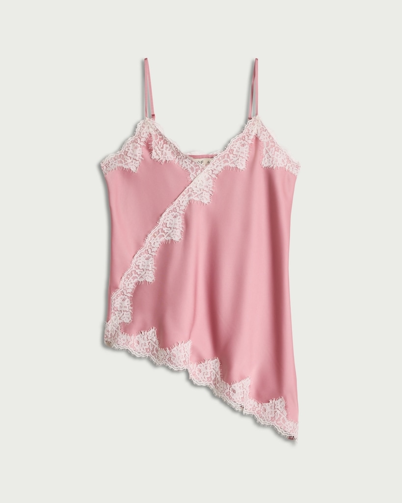 F&F Asymmetric Hem Lace Trim Camisole in Pink thumbnail 4