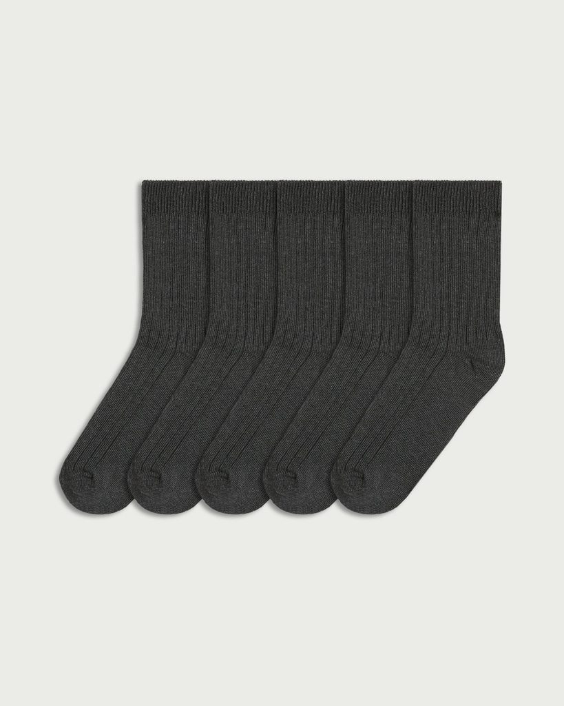 F&F Boys 5-Pack Cotton Blend Ribbed Ankle Socks in Grey