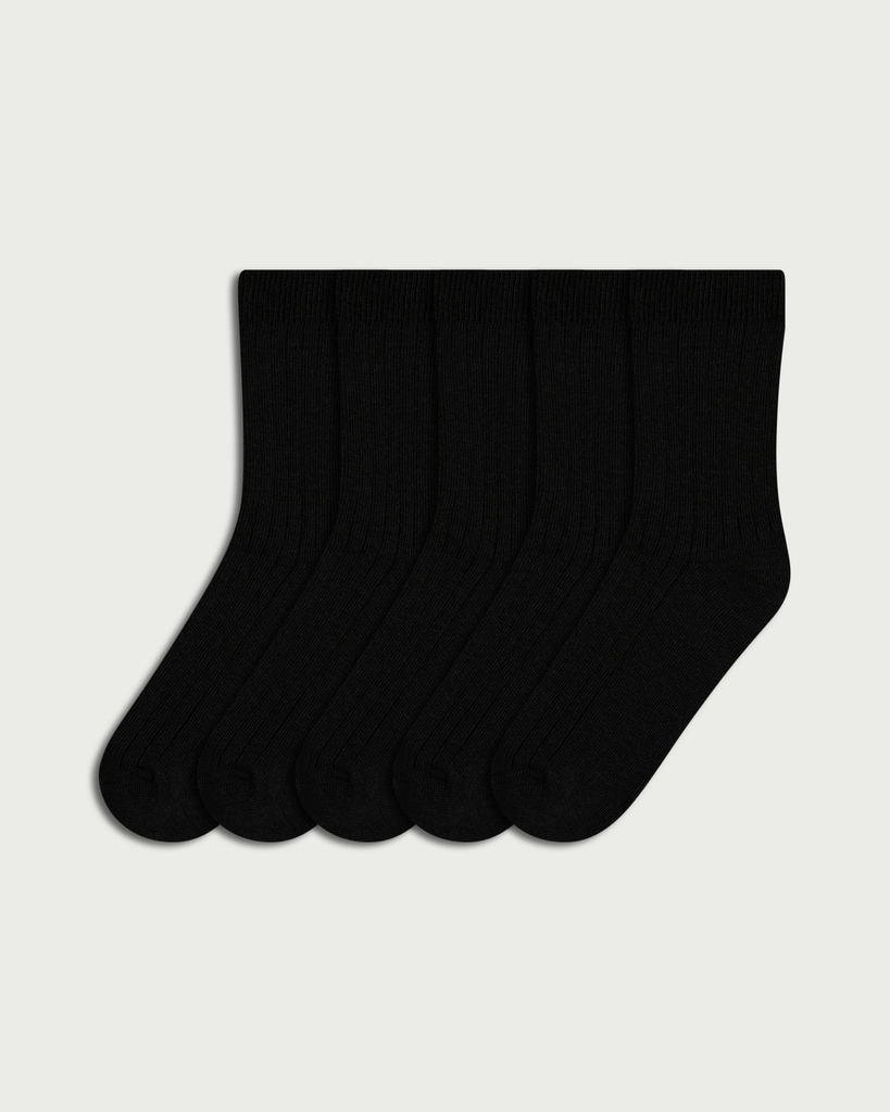 F&F Boys 5-Pack Cotton Rich Ribbed Socks in Black