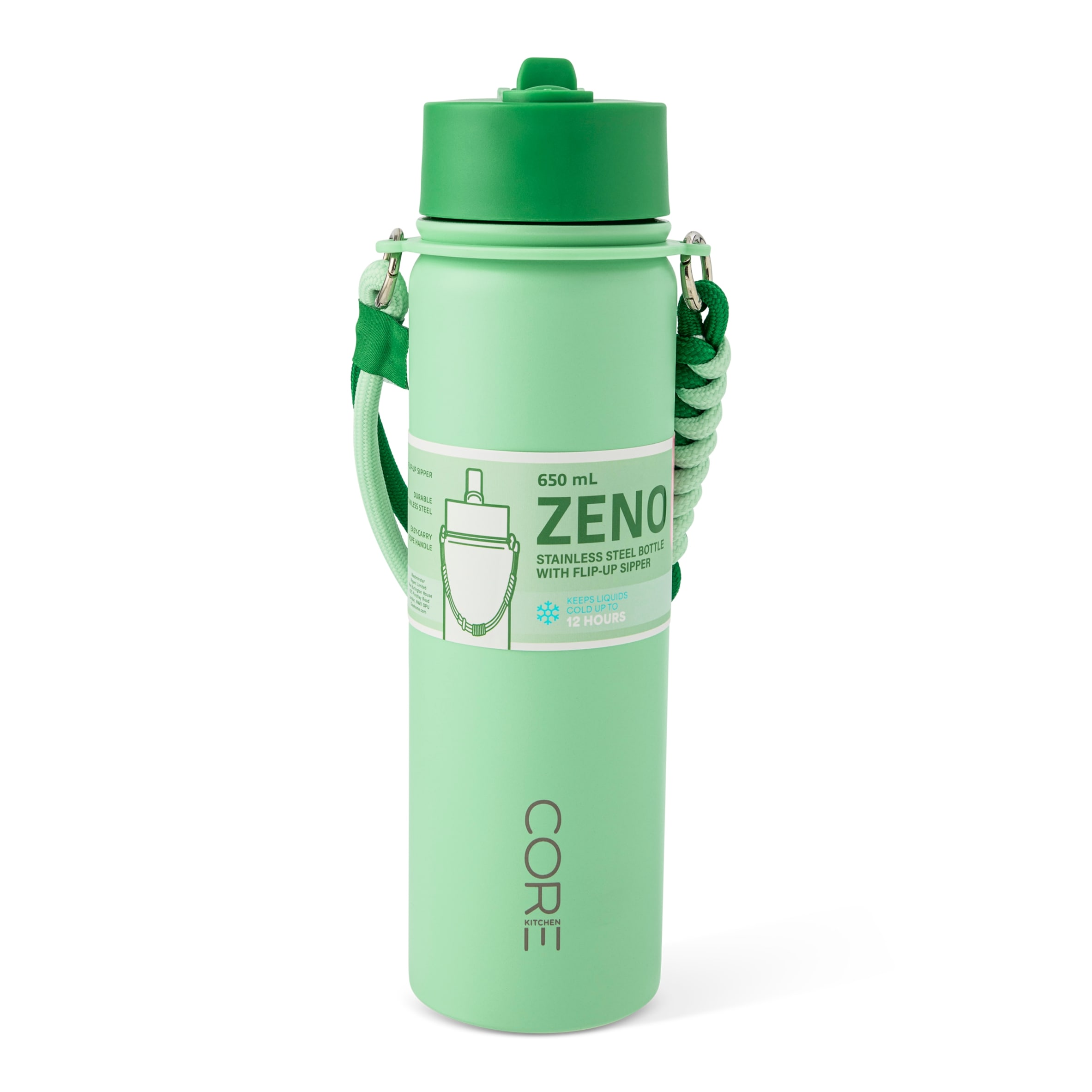 Core Kitchen Green Zeno Metal Drinking Water Bottle 650ml