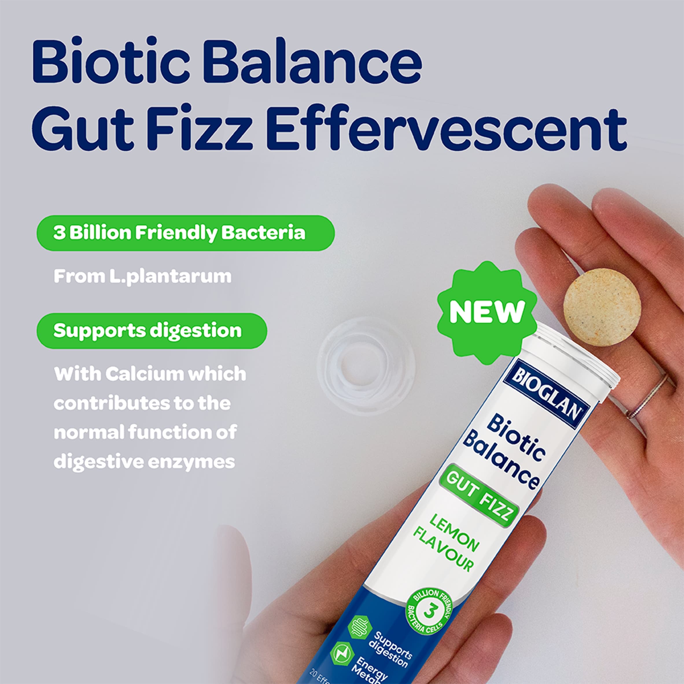 Bioglan Biotic Balance Gut Fizz Effervescent lemon flavour 20 Tablets thumbnail 2
