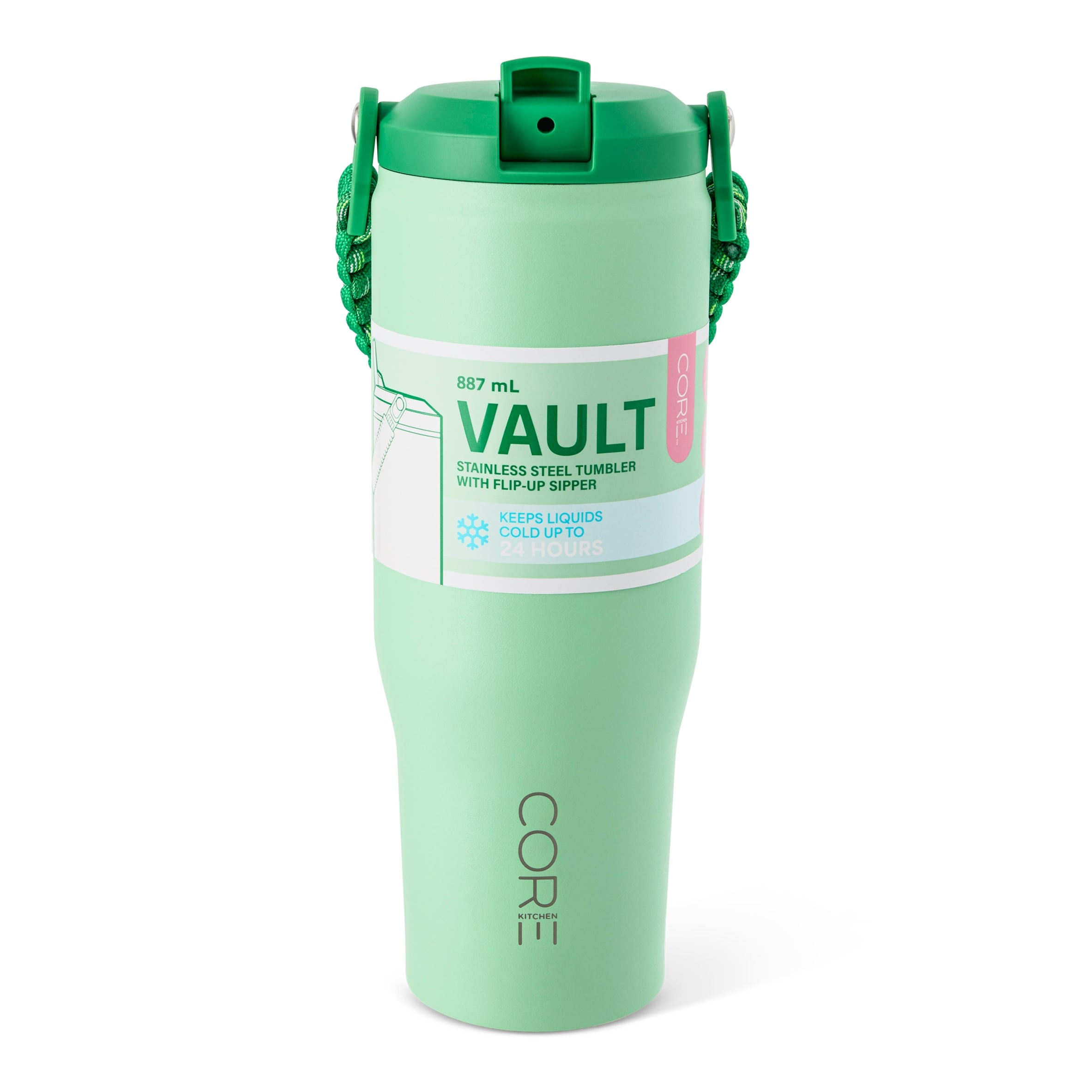 Core Kitchen Green Vault Metal Drinking Water Bottle 887ml