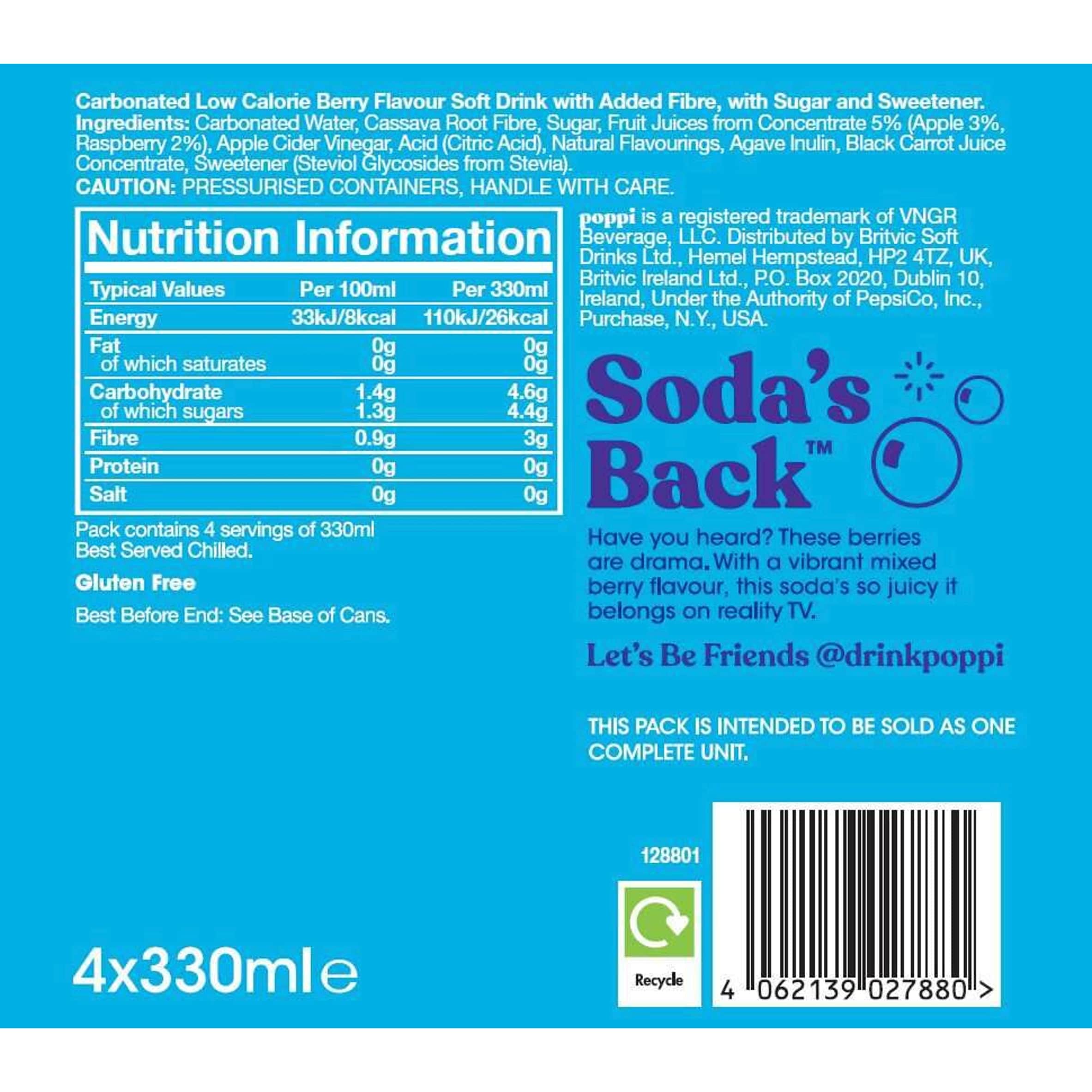 Poppi Wild Berry Soda Cans 4x330ml thumbnail 4