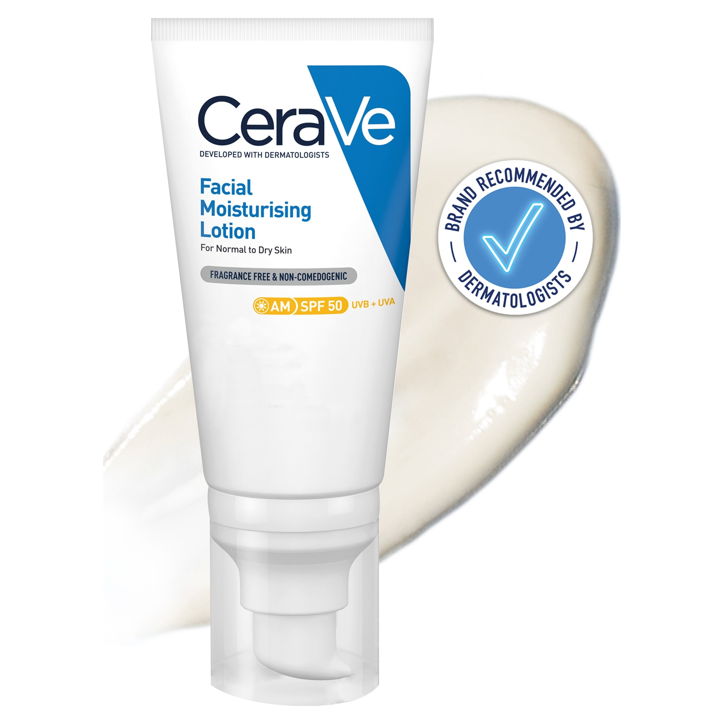 CeraVe AM Facial Moisturising Lotion SPF50 with Ceramides for Normal to Dry Skin 52ml