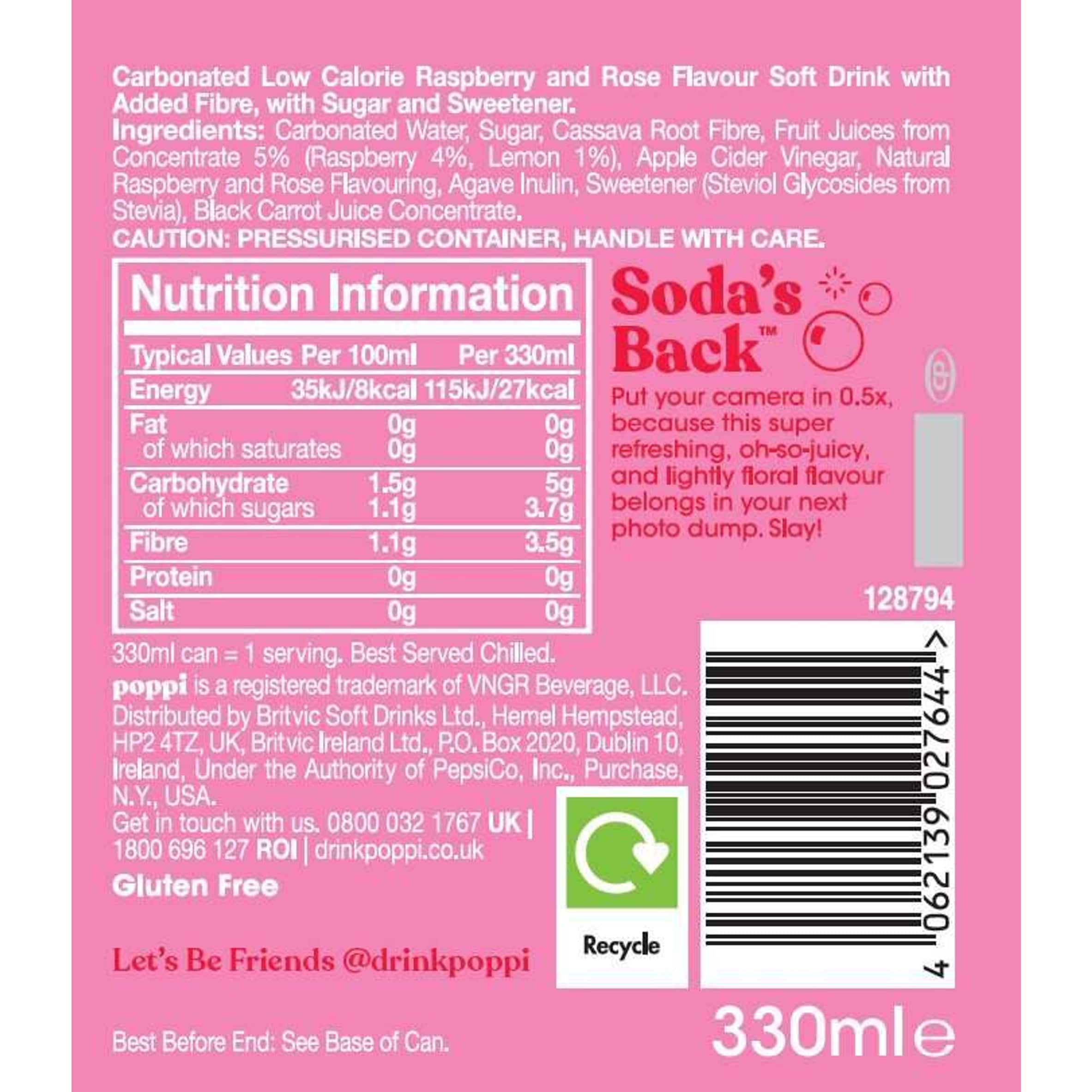 Poppi Raspberry & Rose Soda Can 330ml thumbnail 4