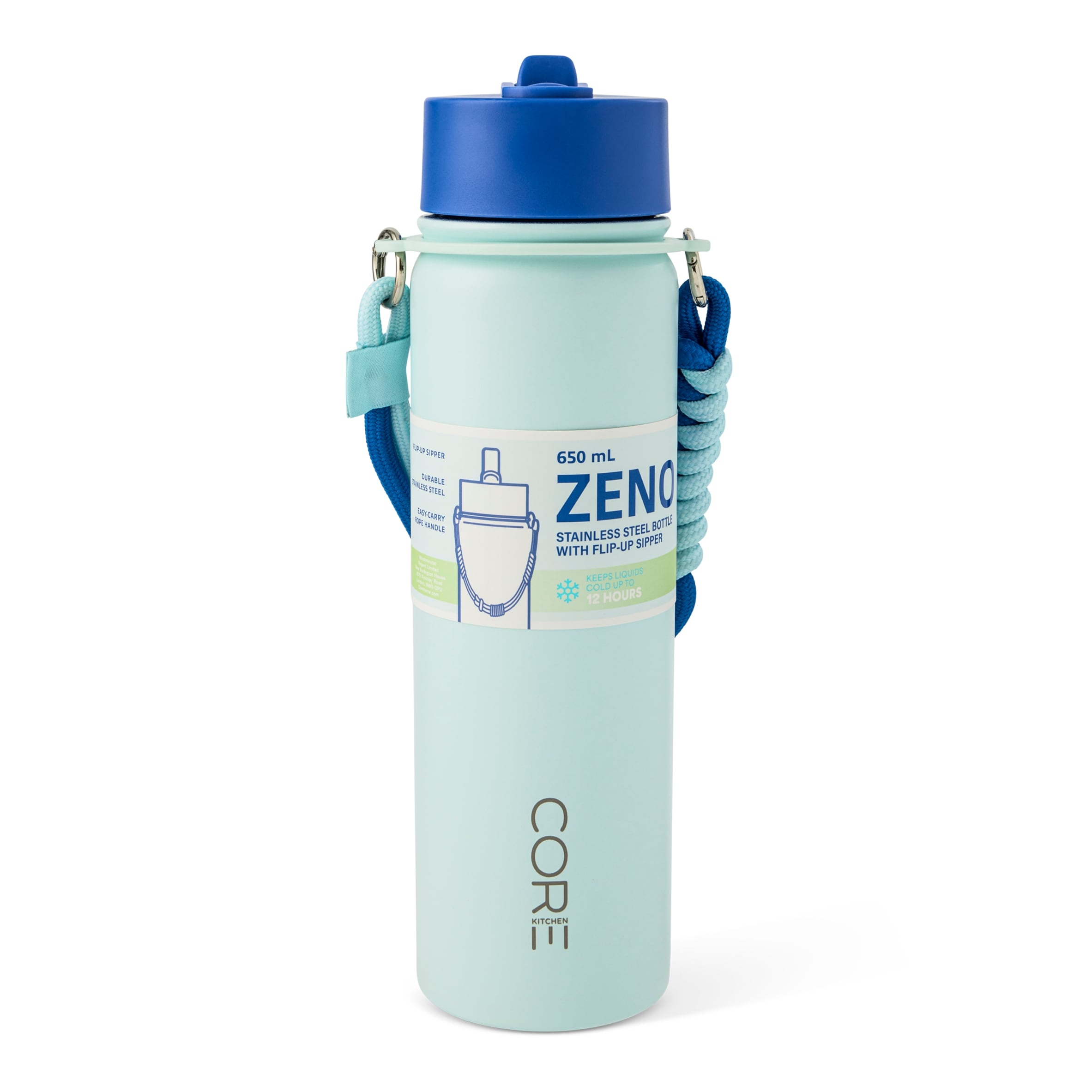 Core Kitchen Blue Zeno Metal Drinking Water Bottle 650ml