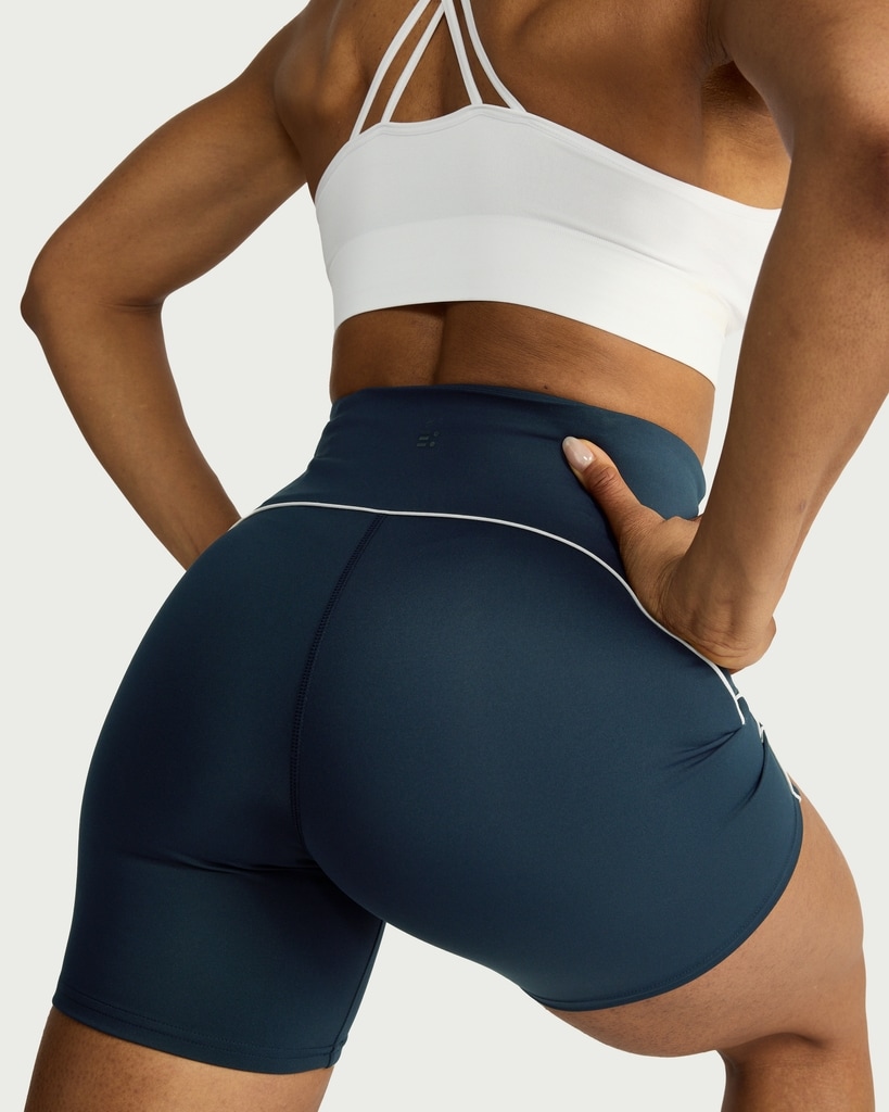 F&F Active EVERYHOUR Contrast Trim High Waisted Cycling Shorts in Navy thumbnail 2