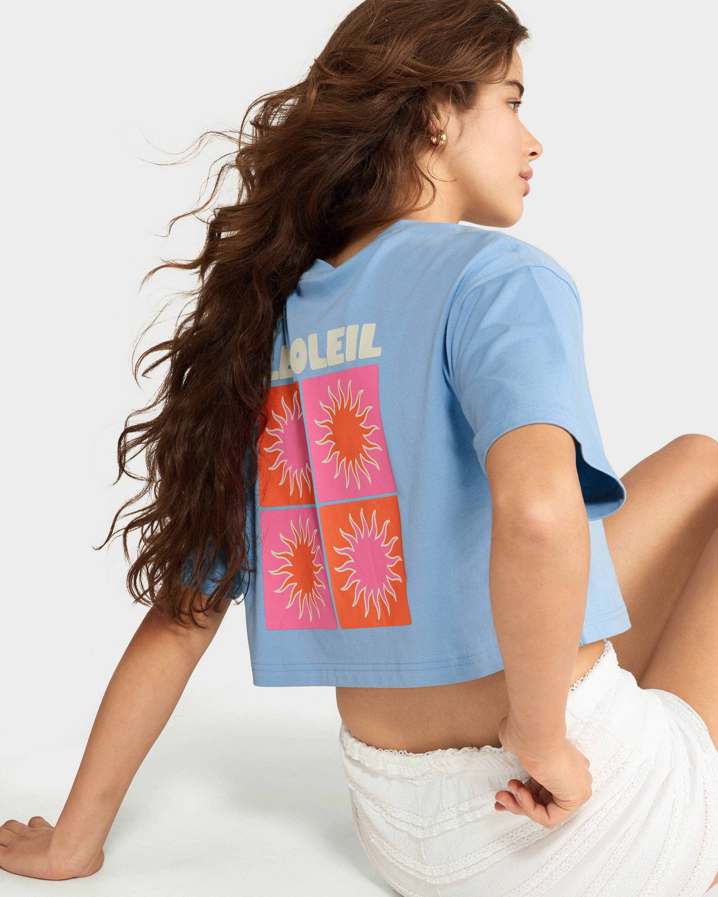 OH ME OH MY Pure Cotton Cropped T-Shirt in Blue