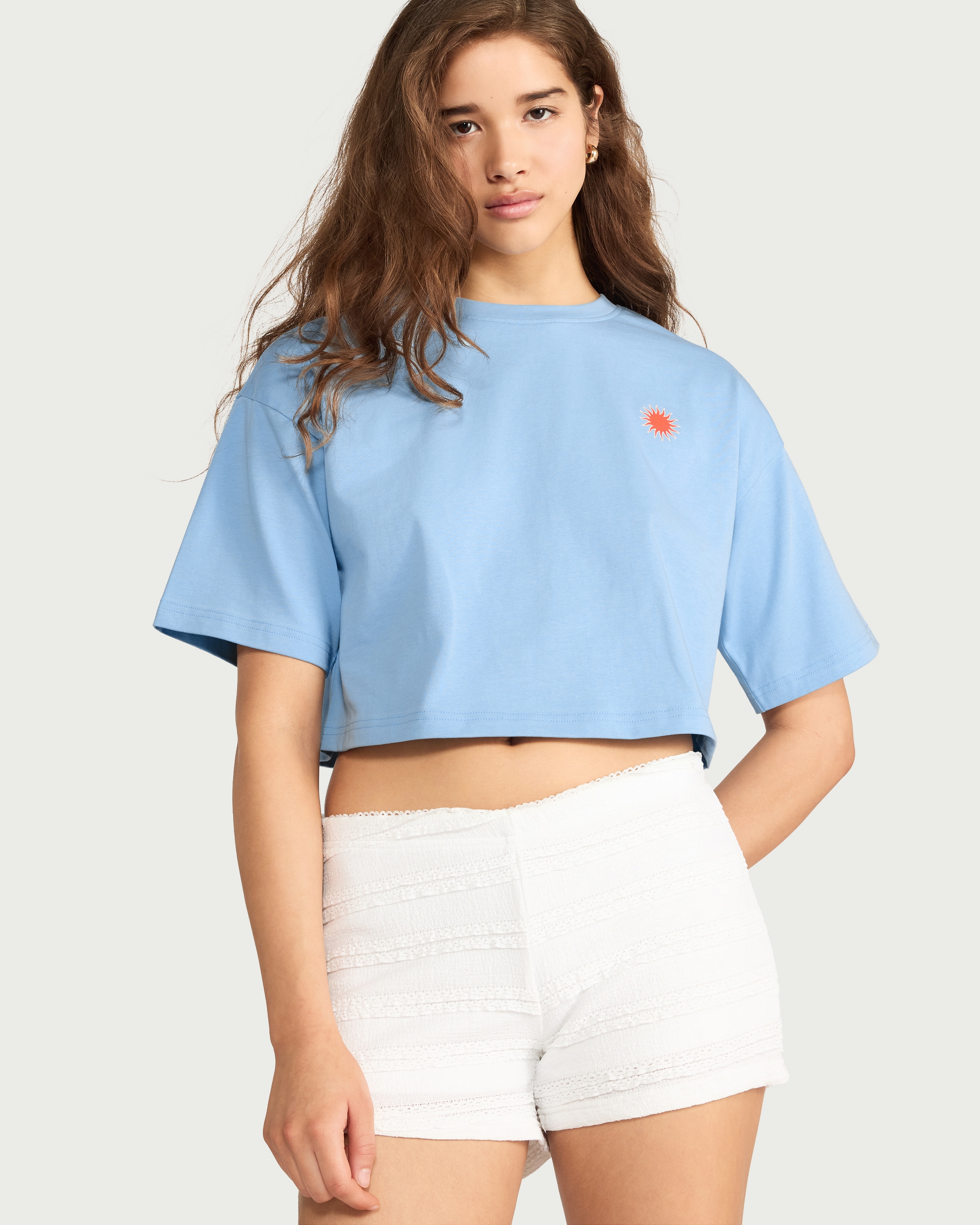 OH ME OH MY Pure Cotton Cropped T-Shirt in Blue thumbnail 2