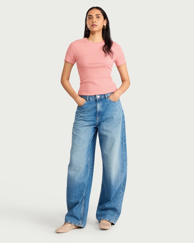 F&F Cotton Rich Lettuce Hem T-Shirt in Pink