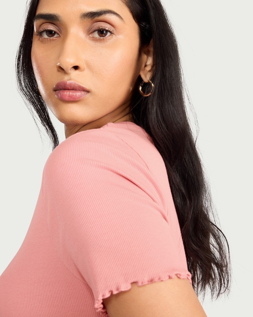 F&F Cotton Rich Lettuce Hem T-Shirt in Pink thumbnail 2
