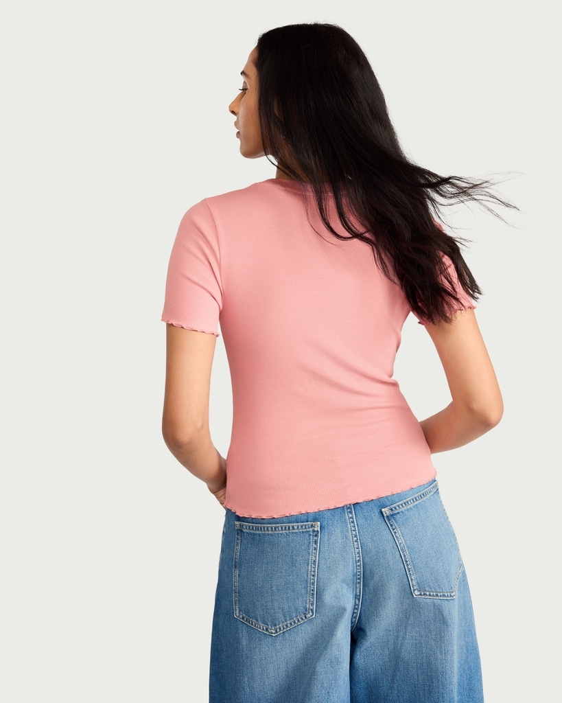 F&F Cotton Rich Lettuce Hem T-Shirt in Pink thumbnail 3