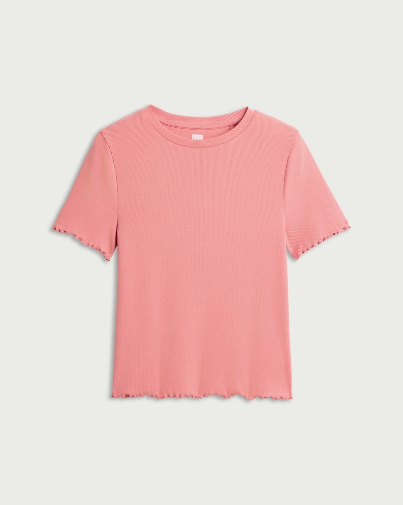 F&F Cotton Rich Lettuce Hem T-Shirt in Pink thumbnail 4